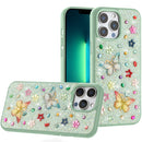 iPhone 13 Pro Max Butterfly Ornaments Diamond Bling Glitter Hybrid Case - Teal