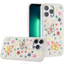 iPhone 13 Pro Max Butterfly Ornaments Diamond Bling Glitter Hybrid Case - White