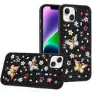 For iPhone 14/13 Butterfly Ornaments Diamond Bling Glitter Hybrid Case - Black