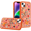 For iPhone 13/14 Butterfly Ornaments Diamond Bling Glitter Hybrid Case - Cosmic Orange