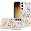 Samsung S23 5G Butterfly Ornaments Diamond Bling Glitter Hybrid Case - White