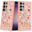 Samsung S23 Ultra 5G Butterfly Ornaments Diamond Bling Glitter Hybrid Case - Light Pink