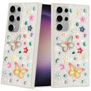 Samsung S23 Ultra 5G Butterfly Ornaments Diamond Bling Glitter Hybrid Case - White
