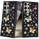 Samsung Galaxy s24 Ultra Butterfly Ornaments Diamond Bling Glitter Hybrid Case - Black
