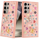 Samsung Galaxy s24 Ultra 5G Butterfly Ornaments Diamond Bling Glitter Hybrid Case - Light Pink