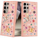Samsung Galaxy s24 Ultra Butterfly Ornaments Diamond Bling Glitter Hybrid Case - Light Pink