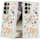 Samsung Galaxy s24 Ultra Butterfly Ornaments Diamond Bling Glitter Hybrid Case - White