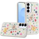 Samsung s25/s24 5G Butterfly Ornaments Diamond Bling Glitter Hybrid Case - White