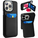 iPhone 14 PRO MAX 6.7" Card Holder with Mirror Inside PU Leather Hybrid Case - Black