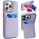 iPhone 14 PRO MAX 6.7" Card Holder with Mirror Inside PU Leather Hybrid Case - Light Purple