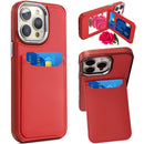 iPhone 14 PRO MAX 6.7" Card Holder with Mirror Inside PU Leather Hybrid Case - Red