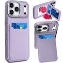 iPhone 17 Pro Max Card Holder with Mirror Inside PU Leather Hybrid Case - Light Purple