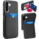 Samsung A17 5G Card Holder with Mirror Inside PU Leather Hybrid Case - Black