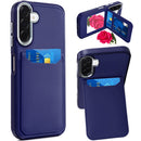 Samsung A17 5G Card Holder with Mirror Inside PU Leather Hybrid Case - Dark Blue