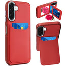Samsung A17 5G Card Holder with Mirror Inside PU Leather Hybrid Case - Red