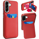 For Samsung Galaxy A37 Card Holder with Mirror Inside PU Leather Hybrid Case - Red