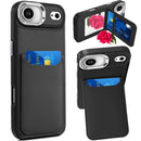 iPhone 17 Air Card Holder with Mirror Inside PU Leather Hybrid Case - Black