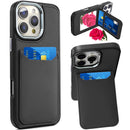 iPhone 16 Pro Max 6.9 inch Card Holder with Mirror Inside PU Leather Hybrid Case - Black