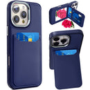 iPhone 16 Pro Max 6.9 inch Card Holder with Mirror Inside PU Leather Hybrid Case - Dark Blue