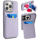 iPhone 16 Pro Max 6.9 inch Card Holder with Mirror Inside PU Leather Hybrid Case - Light Purple