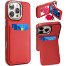 iPhone 16 Pro Max 6.9 inch Card Holder with Mirror Inside PU Leather Hybrid Case - Red