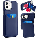 iPhone 12 & iPhone 12 Pro Card Holder with Mirror Inside PU Leather Hybrid Case - Dark Blue