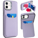 iPhone 12 & iPhone 12 Pro Card Holder with Mirror Inside PU Leather Hybrid Case - Light Purple