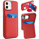 iPhone 12 & iPhone 12 Pro Card Holder with Mirror Inside PU Leather Hybrid Case - Red