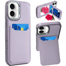 iPhone 16 6.1 inch Card Holder with Mirror Inside PU Leather Hybrid Case - Light Purple