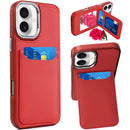 iPhone 17 Card Holder with Mirror Inside PU Leather Hybrid Case - Red