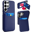 Samsung Galaxy s24 Ultra Card Holder with Mirror Inside PU Leather Hybrid Case - Dark Blue