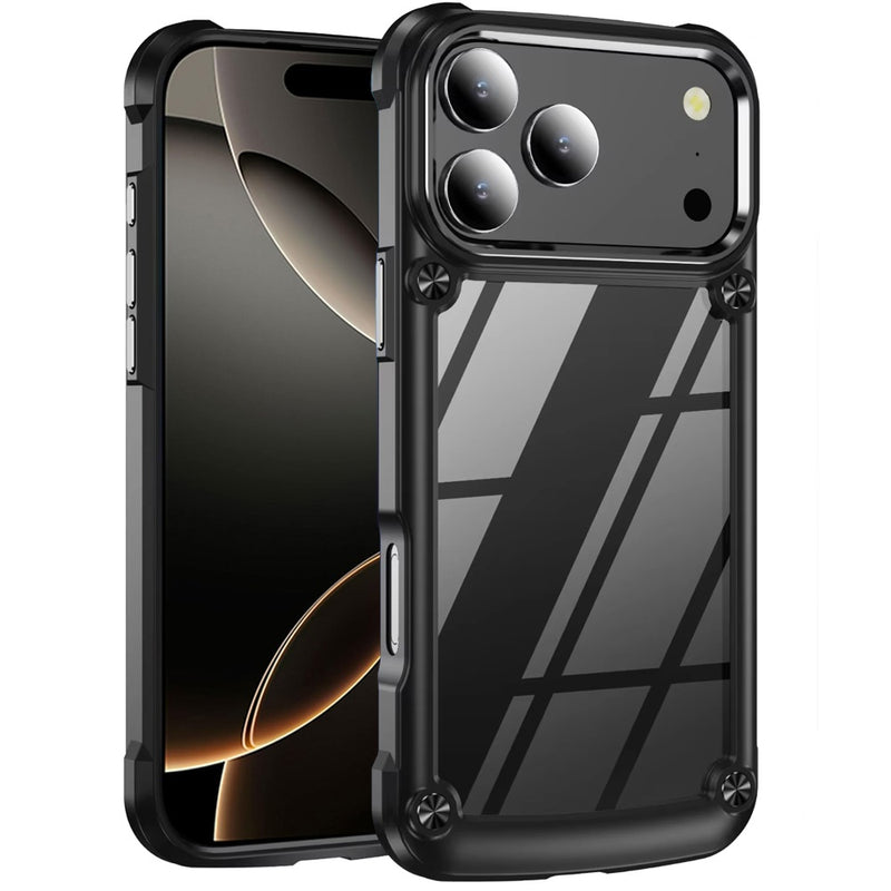 iPhone 17 Pro Ultimate CaseX Transparent Hybrid Case with Metal Buttons And Camera Edges - Black
