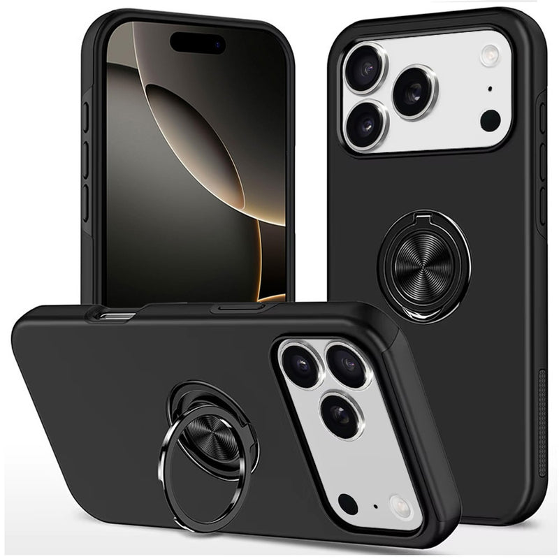 iPhone 17 Pro Max CHIEF Oil Painted Magnetic Ring Stand Hybrid Case Cover - Black