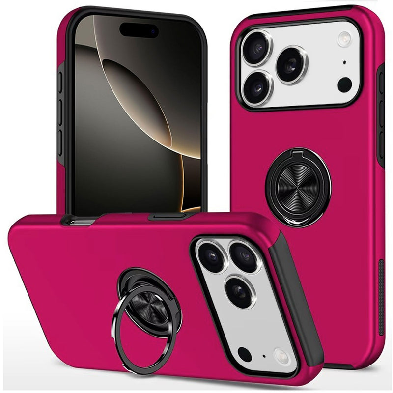 iPhone 17 Pro Max CHIEF Oil Painted Magnetic Ring Stand Hybrid Case Cover - Hot Pink