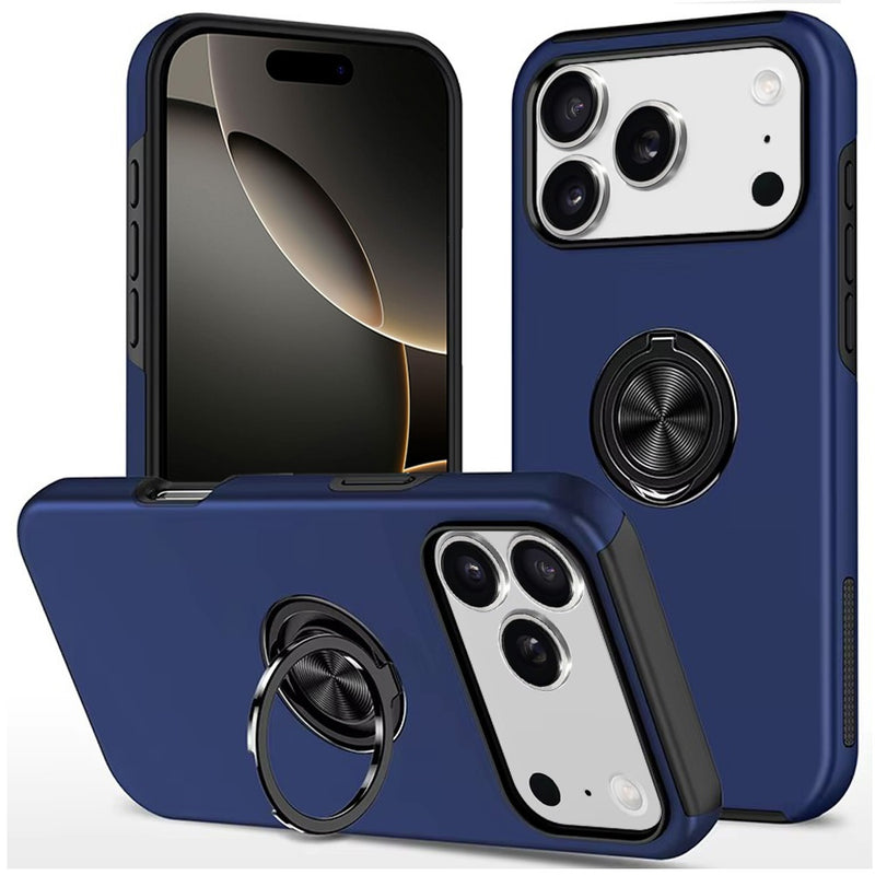 iPhone 17 Pro CHIEF Oil Painted Magnetic Ring Stand Hybrid Case Cover - Dark Blue