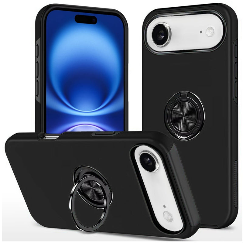 iPhone 17 Air CHIEF Oil Painted Magnetic Ring Stand Hybrid Case Cover - Black