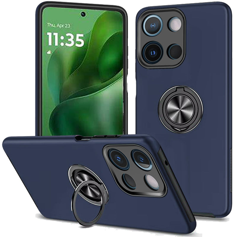 Motorola Moto G Power 5G 2025 CHIEF Oil Painted Magnetic Ring Stand Hybrid Case Cover - Dark Blue