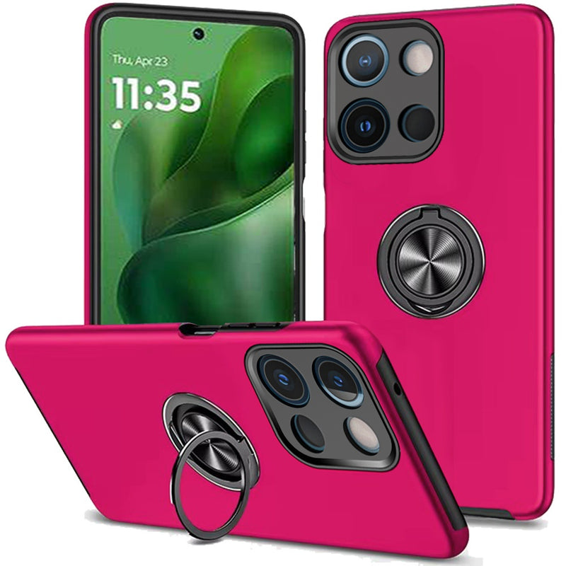 Motorola Moto G Power 5G 2025 CHIEF Oil Painted Magnetic Ring Stand Hybrid Case Cover - Hot Pink