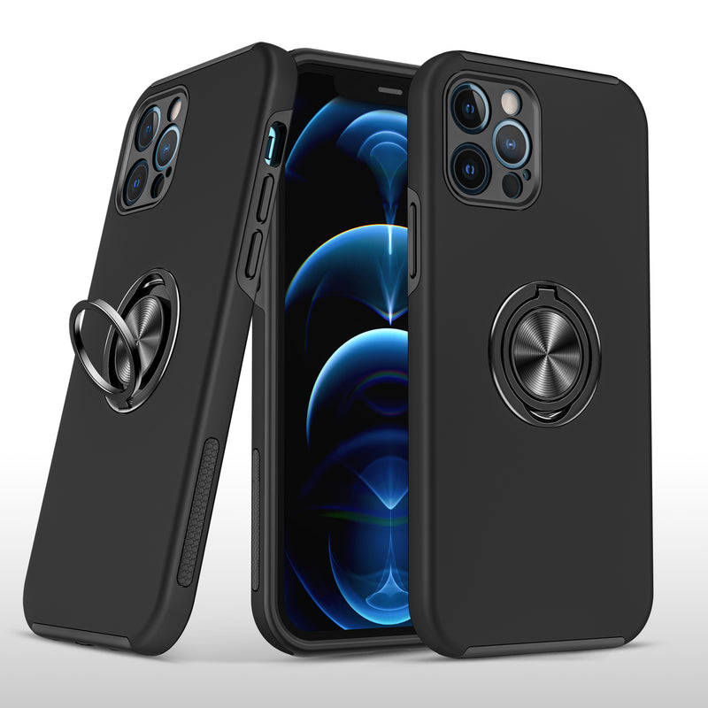 Apple iPhone 11 (XI6.1) CHIEF Oil Painted Magnetic Ring Stand Hybrid Case Cover - Black
