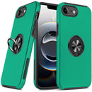 For iPhone 17E / 16E / SE4 CHIEF Oil Painted Magnetic Ring Stand Hybrid Case Cover - Dark Green