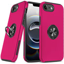 For iPhone 17E / 16E / SE4 CHIEF Oil Painted Magnetic Ring Stand Hybrid Case Cover - Hot Pink