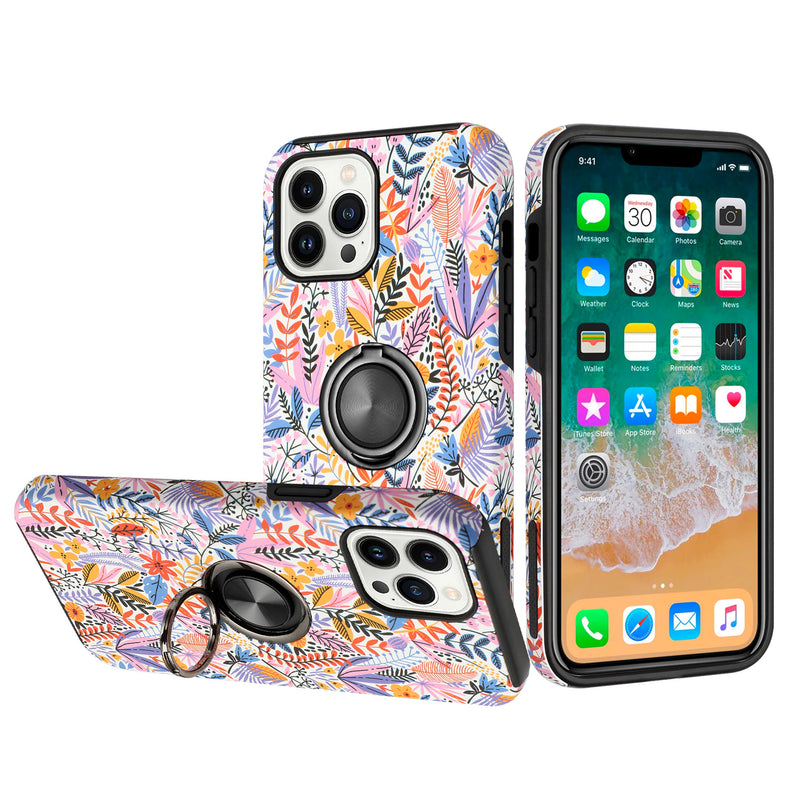 iPhone 14 Plus Design Oil Painted Magnetic Ring Stand Cover