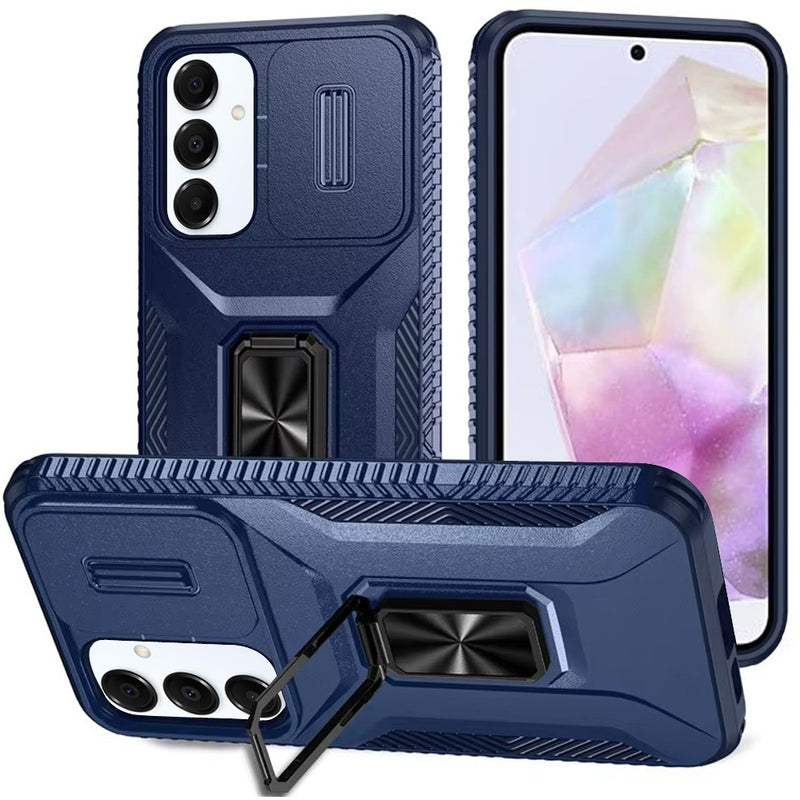 Samsung Galaxy A36 Complete Magnetic Metal Ring Stand Camera Protection Hybrid - Blue