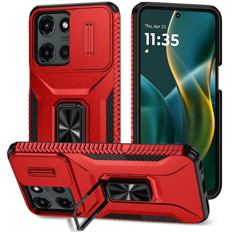 Moto G Stylus 5G 2025 Complete Magnetic Metal Ring Stand Camera Protection Hybrid - Red