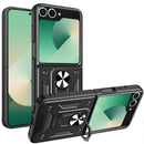For Samsung Z Flip 7 ELITE Camera Push Magnetic Ring Stand Hybrid Case Cover - Black