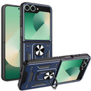 For Samsung Z Flip 7 ELITE Camera Push Magnetic Ring Stand Hybrid Case Cover - Blue