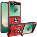 For Samsung Z Flip 7 ELITE Camera Push Magnetic Ring Stand Hybrid Case Cover - Red