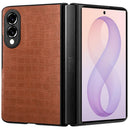 For Samsung Z Fold 8 PU Vegan Leather Premium Hard Snap On Case Cover - Brown
