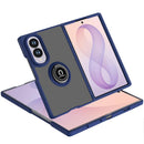 For Samsung Z Fold 8 Unique Flip Magnetic Ring Stand Transparent Hybrid Case Cover - Clear+Blue