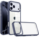 For Apple iPhone 18 Pro Max Finest Transparent Thick Acrylic Hybrid Metal Buttons Cover Case - Blue